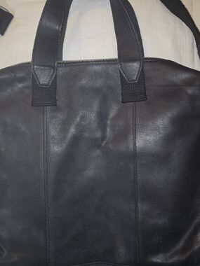 ASOS Genuine Leather Black Laptop Tote Work Bag Minimalist Office